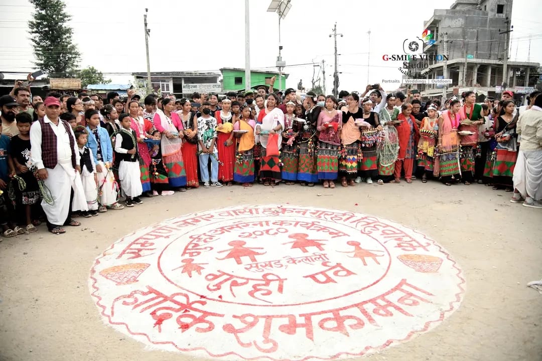 a group of people standing in a circle